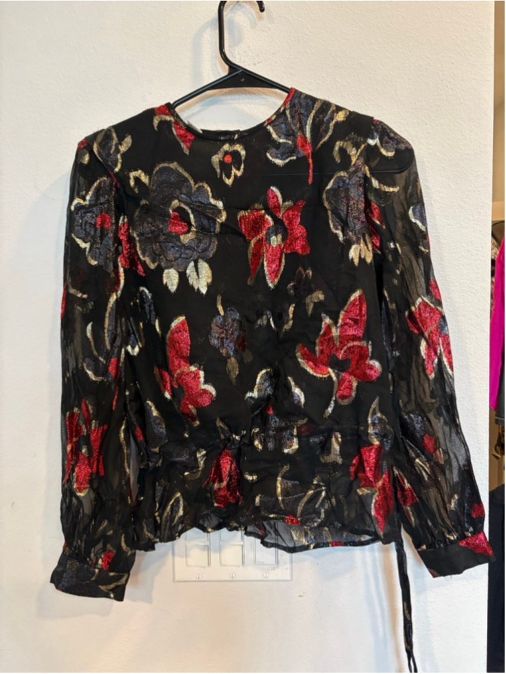Vintage Lloyd Williams Metallic Lurex Blouse Sheer Floral Top 6 M